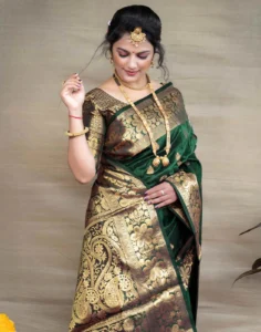 Dark Green Silk Woven  Saree