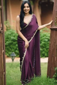 wine satin silk saree